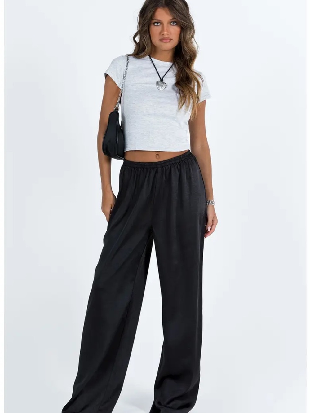 Princess Polly Black Wide-Leg Satin Pants